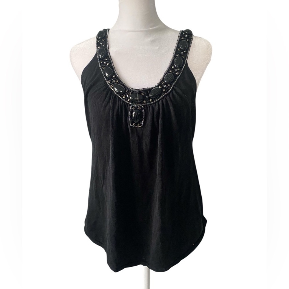 DANA BUCHMAN beaded collar top 100% silk size L
